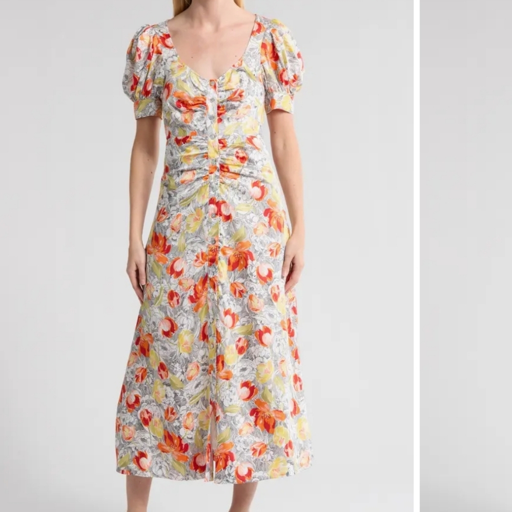 Cinq A Sept Linework Floral Ximena Short Sleeve A-Line Dress Size 6